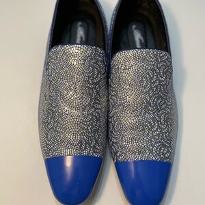 Stylish Blue and Silver Men's Slip-On Loafers Size 14 SB-6